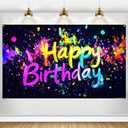Graffiti neon happy birthday banner71x43 Inch Fluorescent Neon Decorations Glow Party Glow in The Dark Photography Backdrops Birthday Supplies Neon Backdrop UV Reactive Blacklight