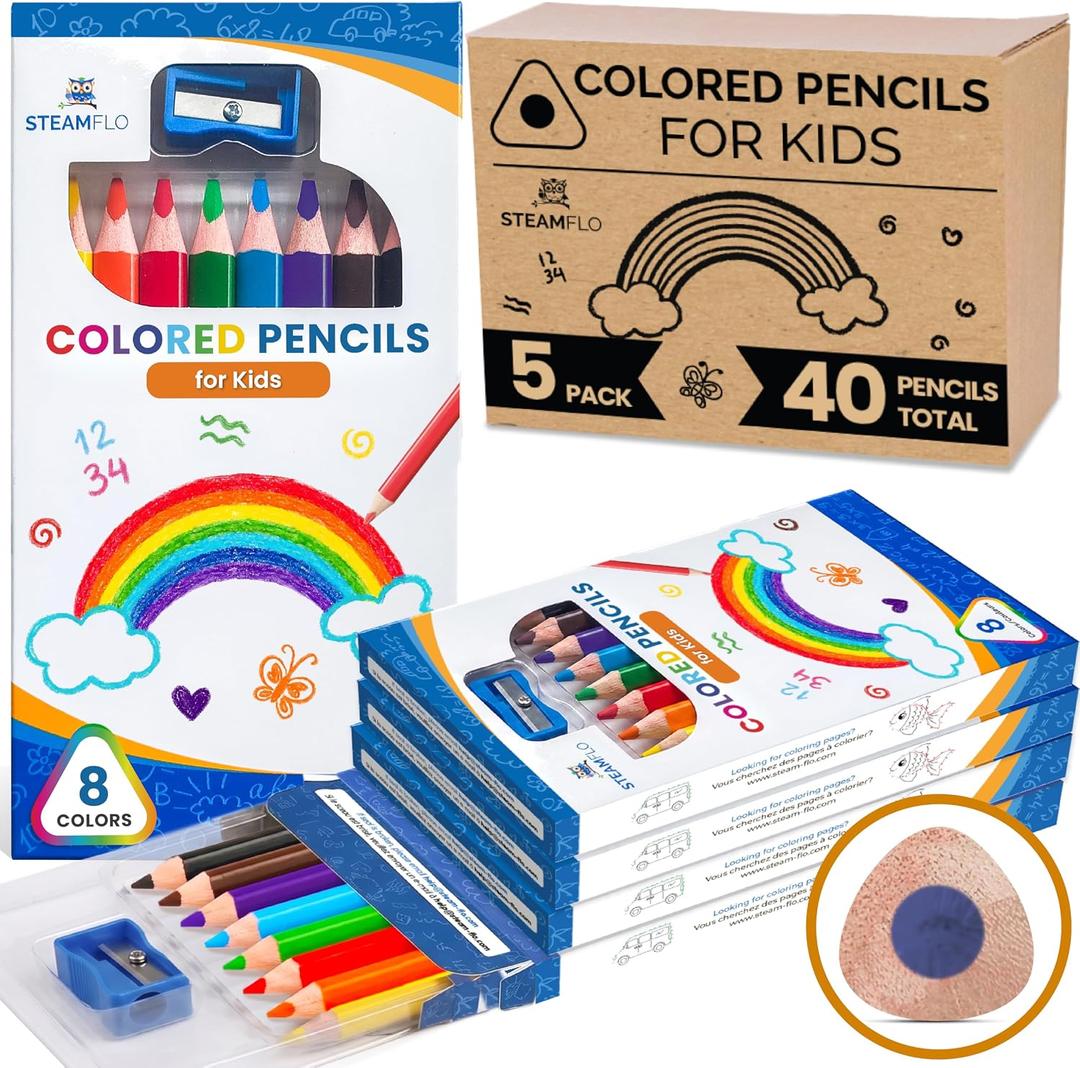 Colored Pencils for Toddlers 3-4 Years Kids Pencils for Beginners, Toddlers and Preschoolers, Jumbo Triangle Shape for Easy Grip, Thick Colored Core for Easy Coloring and Less Breakage (5 Pack)