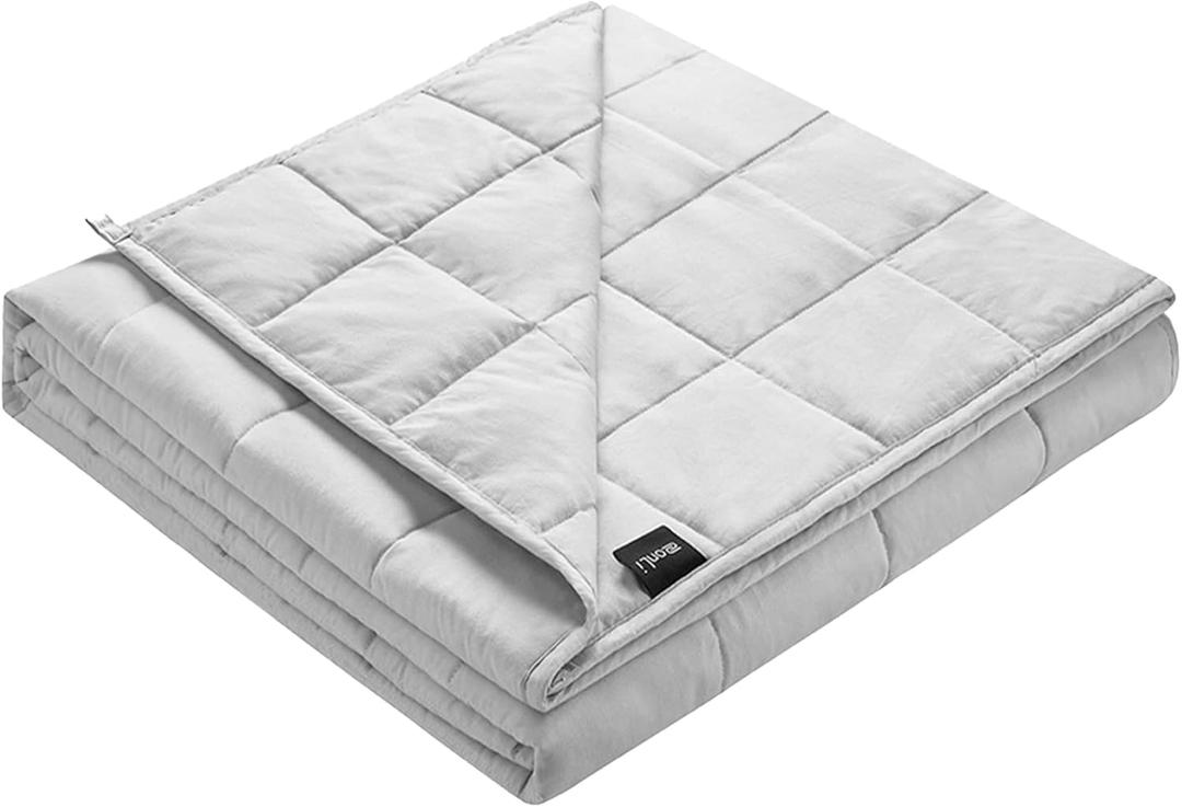 ZonLi Weighted Blanket for Adults (100% Cotton, 60"x80", 20lbs, Queen Size Light Grey) High Breathability Heavy Blanket, Soft Material with Premium Glass Beads, All-Season, Easy Care