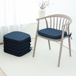 C-Hopetree Indoor Outdoor Dining Chair Cushions with Ties, Seat Pads for Kitchen with Washable Cover and Non-Slip Bottom, High-Resilient Foam, Waterproof, 17" x 16" x 2", Navy Blue, Set of 6