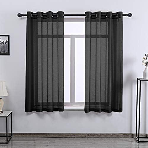 DONREN 1 Panels Jet Black Textured Sheer Curtains Luxury Voile Window Curtain Grommet Top Panels for Bedroom 52 X 63 Inch Length