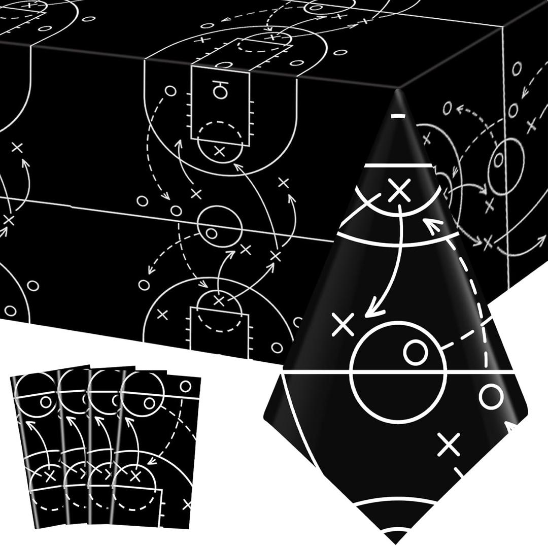 4 Pcs Basketball Birthday Party Decorations Basket Ball Tablecloths Theme Disposable Plastic Rectangle Table Covers Ball Party Favors, 108 x 54 Inch(Black and White,Basketball)