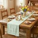 Artoid Mode Sage Green Soft Cotton Jacquard Bunny Easter Table Runner, Holiday Kitchen Dining Table Decoration for Home Party Decor 13x72 Inch