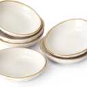 famiware Ocean Soy Sauce Dishes of 6, Oval Dipping Sauce Cups/Bowls/Dishes for Kitchen, 2.1oz Ceramic Small Bowls for Side Dish, Appetizers, Snacks, and Sushi, Dishwasher Safe, Vanilla White