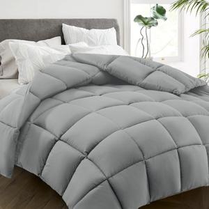 HYLEORY All Season Twin Size Bed Comforter - Cooling Down Alternative Quilted Duvet Insert with Corner Tabs - Winter Warm - Machine Washable - Light Grey