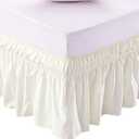 MEILA Wrap Around Bed Skirt Three Fabric Sides Elastic Dust Ruffled 14 Inch Tailored Drop,Easy to Install Fade Resistant-Ivory, Queen/King