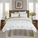 Cmfshape Floral Embroidery Quilt Set,3 Pieces Oversized King Quilt Bedding Set,Classic Diamond Pattern Quilts,Ultra Soft Lightweight Reversible Bedspread Coverlets for All Season(Taupe,120"x120")