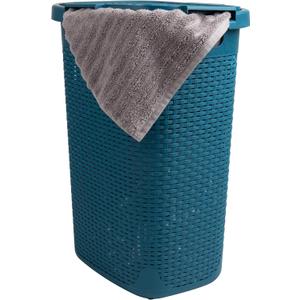 Mind Reader Slim Laundry Hamper with Lid, 60L Tall Clothes Basket, Narrow Tapered Design for Bathrooms, Closets and Laundry Rooms, Plastic, Blue