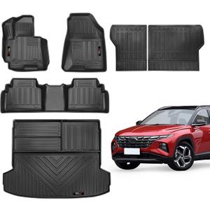 Floor Mats & Cargo Liner & Backrest Mats Set Compatible for Hyundai Tucson 2022 2023 2024 2025 All Weather Rubber Mat Black (Fit All Models) (Floor Mats+Cargo Liner+Backrest Mat)