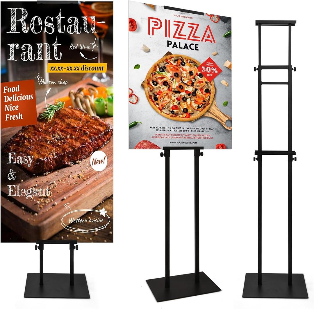 USCNC Floor Poster Board Stand, Double-Sided for Board & Foam Sign, Adjustable Metal Sign Holder, Height Up to 82Inches Poster Stand for Display Pedestal Sign Stand (Black 1 PACK)