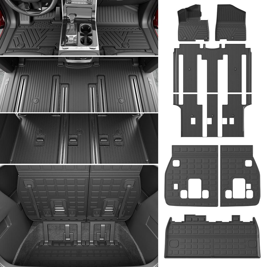 powoq 8 Seats Fuel Floor Mat Compatible with 2022-2026 Kia Carnival Cargo Mat Non-Hybrid&Prestige TPE Floor Liner Back Seat Protector Replacement for 2022-2026 Kia Carnival Accessories