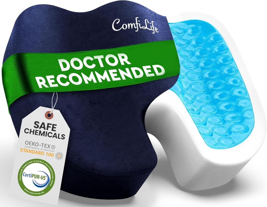 ComfiLife Gel Enhanced Seat Cushion  Office Chair Cushion  Non-Slip Gel & Memory Foam Coccyx Cushion for Tailbone Pain - Desk Chair Car Seat Cushion Driving - Sciatica & Back Pain Relief (Navy)