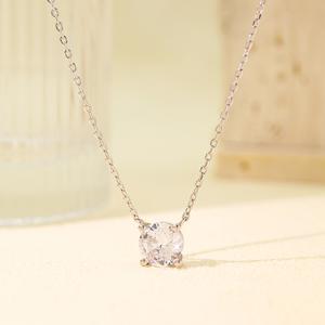 Simple One Stone Round Minimalist 925 Silver Necklace Zircon Solitaire Necklaces for Women Fine Jewelry Necklaces