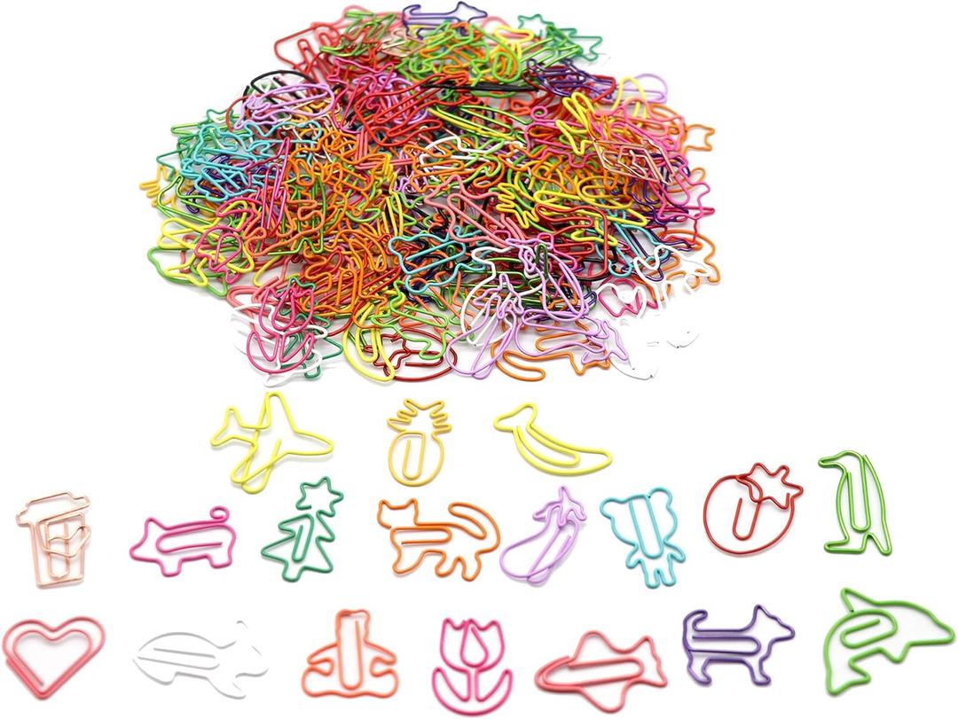150 Pcs Assorted Shaped Paper Clips, Fun Animal, Tree, Flower, Car Designs, Coated Stainless Steel, 1.0 Inch, Assorted Colors