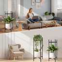 2 Tier Metal Plant Stand Set of 2, Tall Indoor Plant Stands for Home Room, Corner Flower Pot Holder Rack for Patio Balcony Garden, Modern Planter Shelf for Large Small Potted Plants, Black