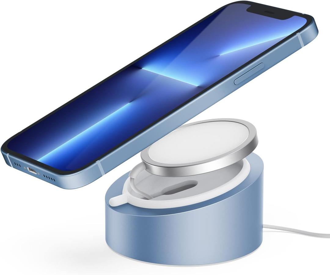 Stouchi Mag- Safe Charger Stand Wireless Charging Heavy-Duty Premium Metal Holder Base Desktop Tablet Mount for iPhone 16 Pro /16/15 Pro/15/14/13/12 Mag- Safe Charger Stand- Blue
