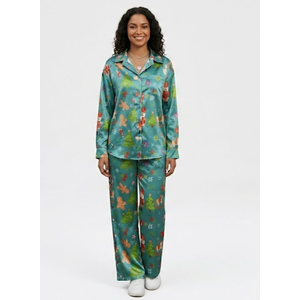 Ekouaer Women's Satin Silky Pajama Set 2 Piece Print PJs Soft Loungewear Button Down Sleepwear with Elastic Waist Long Pants (Small)