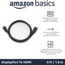 2 pack Amazon Basics DisplayPort to HDMI Cable, Uni-Directional, 4K@30Hz, 1920x1200, 1080p, Gold-Plated Connectors for Enhanced Picture Quality and Sound, 6 ft, Black