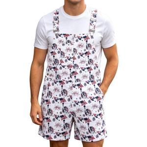Bindefon Bibs Overalls Men Adjustable Straps Coveralls Shorts Printed Jumpsuit Male Romper (White, XL)