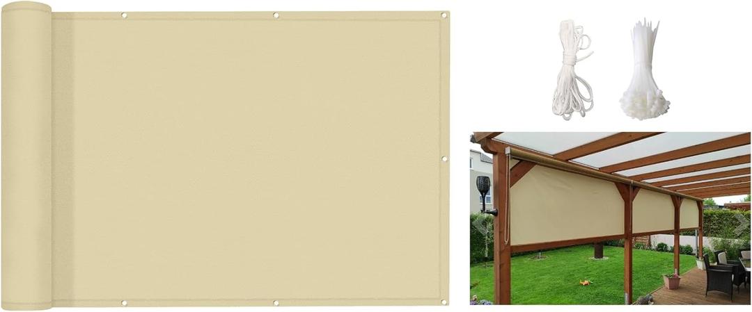 4'x25' 100% Solid Non-See-Through Privacy Fence Screen, Garden Privacy Fence, Full Privacy Protect for Balcony, Backyard,Porch, Railing and Pool, Beige