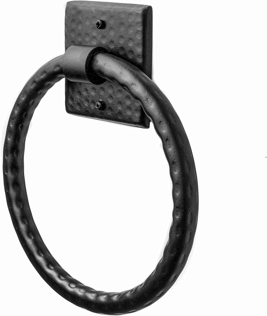 Monarch Abode Bathroom Towel Holder  7-Inch Round Matte Black Bathroom Hand Towel Holder for Bathrooms Wall, Metal Hand Hammered Towels Ring Wall Mount, Traditional Surface-Mounted Ring Hanger