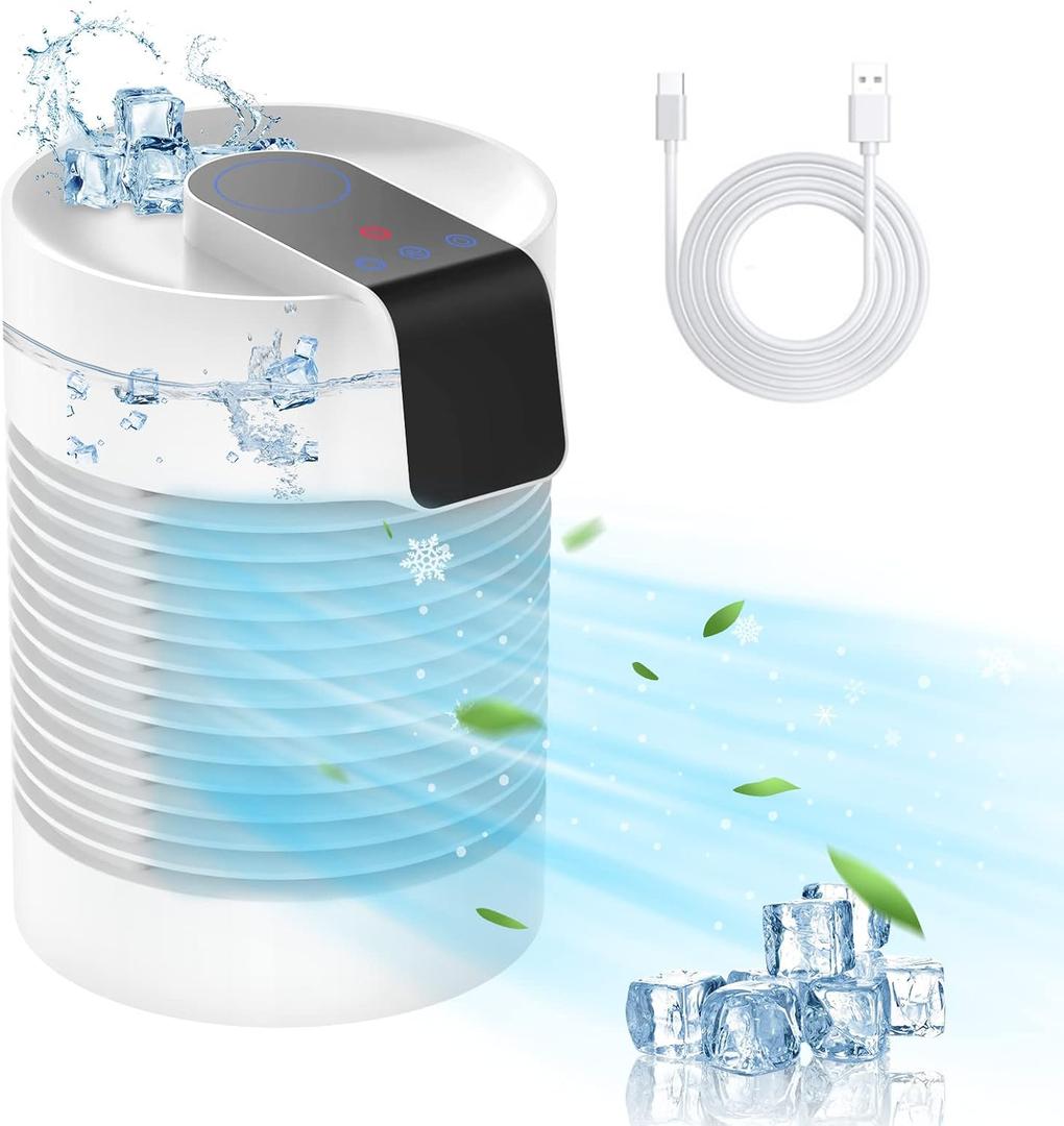 Portable Air Conditioner Fan, Portable AC & Humidifier with 3-Speed, AC Unit 360° Auto Oscillation Mini Air Conditioner Quite Personal Air Conditioner Evaporative Air Cooler for Room Car Camping ..., 5.51 inches x 5.51 inches x 8.6 inches
