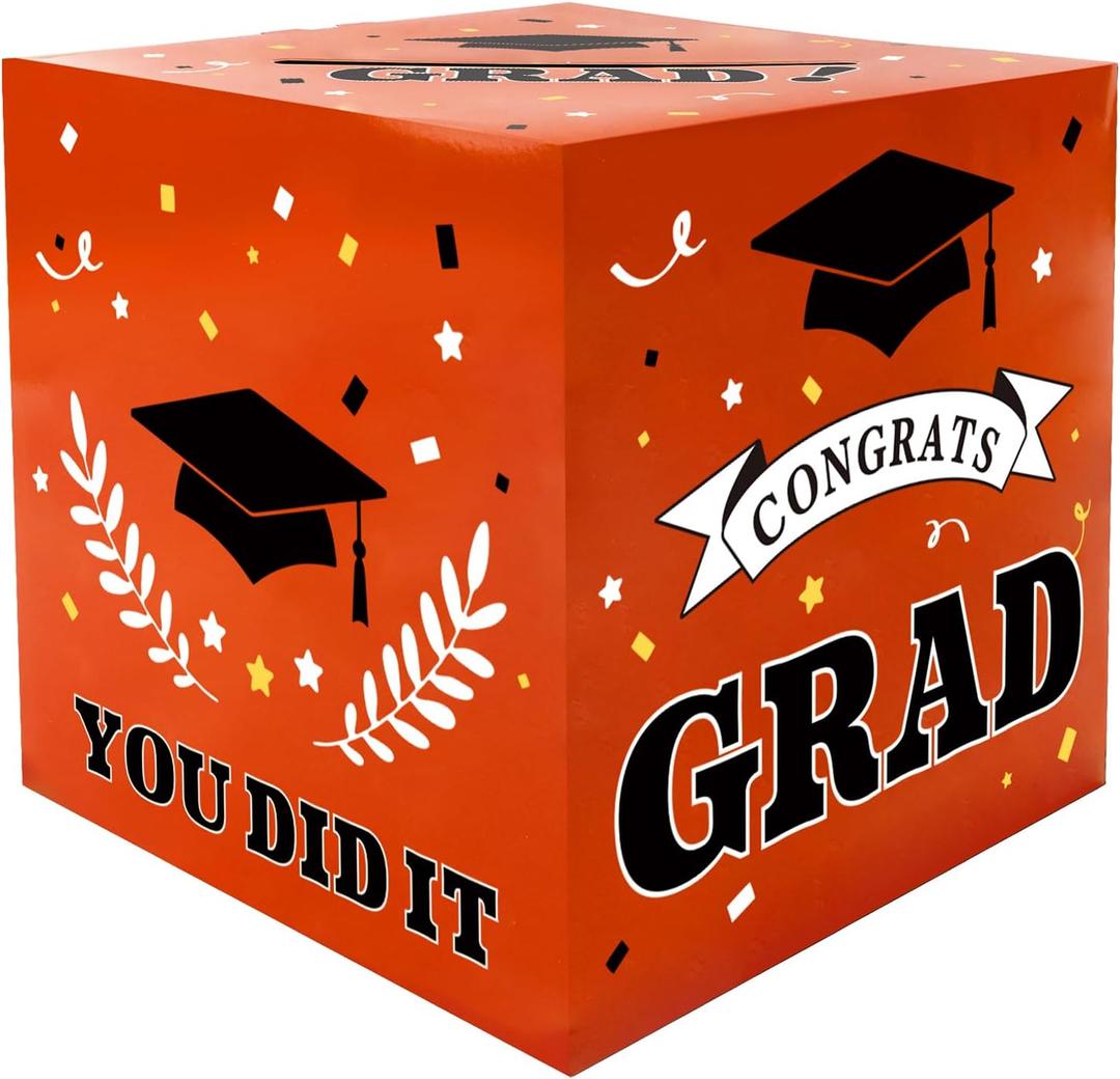 Graduation Card Box 2026 Graduations Decorations, Orange Graduation Card Box for Party 2026, Grad Cards holder Class of 2026 for College High School Gift Decor Supplies