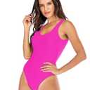 Leoparts Women's Retro 80s/90s High Cut Low Back One Piece Swimsuits Bathing Suits (Medium, Hot Pink)
