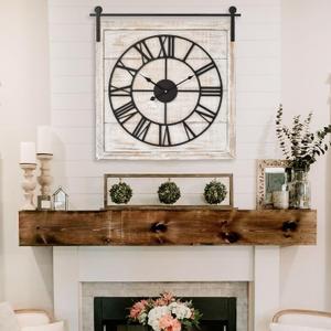 Vintage Barn Door Wall Clock - Distressed White Wash Finish, Large Rustic Farmhouse Wood Clock for Home, Wall and Farmhouse Dcor, 24x23.6 Inches