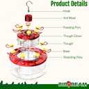 Birdream Hanging Hummingbird Feeder for Outdoors, 20oz Double-Tier Saucer Design with 14 Feeding Ports Ant Moat, Stainless Steel Pole, Easy to Refill and Clean, 1 Pack