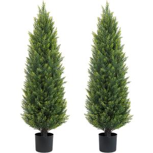 Two 4ft Artificial Topiary Tree Fake Bushes Potted Plants UV Resistant Faux Cedar Trees Artificial Outdoor Shrubs for Front Porch Garden (48 Inch)