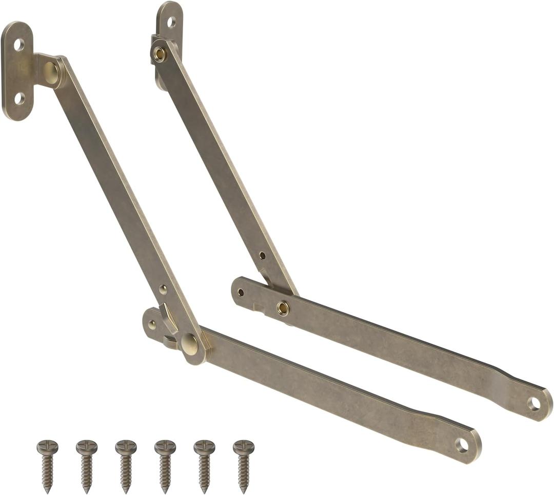 Heavy Duty Antique Brass Plated Lid Stay - One Pair - Lid Support Hinges for Drop Front Desk, Trunk, Chest - SH2-SAB