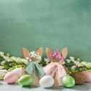 Affrolling 48 Set Boho Bow Easter Bunny Party Favor Bags DIY Bunny Gift Boxes with Neutral Bow Ribbon and Dried Flowers Rustic Paper Rabbit Ears Treat Bags Bulk for Easter Spring (Neutral Pastel)