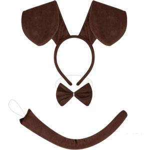 Kirei Sui Dachshund Brown Dog Puppy Headband Bow tie Tail 3-Piece Costume Halloween Dress Up Kit for Kids and Adults