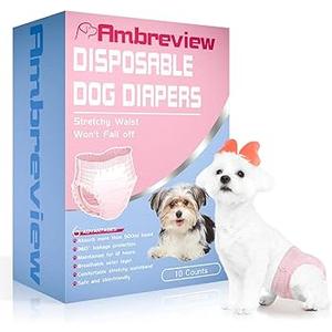 Ambreview Disposable Dog Diapers Female, Just Pull It Up, Doggie Diapers for Female Dogs, Strong Absorbency | Leak Proof, for Dogs in Heat | Elderly | Disabled, M 10 PCS