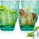 Topsky 10 oz Plastic Water Tumblers | Set of 4 Transparent Unbreakable Drinking Glasses Clear Acrylic Reusable Juice Wine Cups for Home Picnic Party, Dishwasher Safe, Stackable (Light Green)