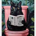 Pink bathroom wall art Funny black cat toilet reading newspaper poster Cute Humorous Animal pictures Canvas printing Bathroom Decoration 8x12inch Unframed