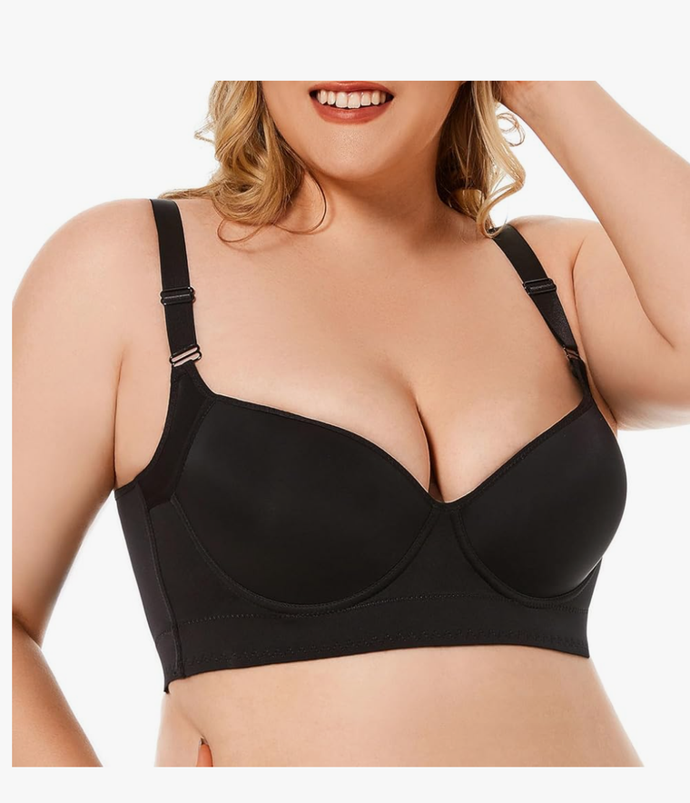 Women's Plus Size Bra Seamless Deep V Support Soft Underwire Push-up Bras Adjustable Straps Bralette 14x9'