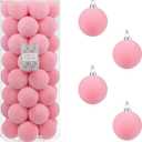 Every Day is Christmas Velvet 50ct 57cm/2.24" Christmas Ornaments, Shatterproof Christmas Tree Ornament Set, Flocking Ball Decorations (Velvet Pink)