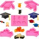Geiserailie 5 Pcs 2025 Graduation Silicone Mold Set Graduation Kitchen Baking Chocolate Candy Fondant Mold Grad Cap Diploma for Grad Party Cake Cupcake Topper Decoration