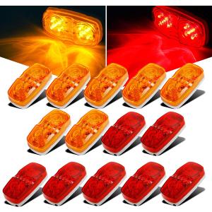 Partsam 14x Trailer RV Marker LED Light Double Bullseye 10 Diodes Clearance Light Red/Amber,[DOT Approved] 4x2 Tiger Eye/Double Bubble 12V Rectangular LED Side Marker Light Surface Mount Camper Truck