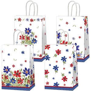 24Pcs American 4th of July Party Gift Bags 250th Patriotic Poppy Flower Party Decorations Red White Blue Independence Day Candy Treat Goodie Bags for Veterans Memorial Day Birthday Parties Supplies