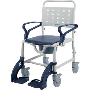 Rolling 4 in 1 Shower Chair with Wheels for Elderly and Disabled,Transport Bathroom Shower Wheelchair,with Safety Locking Wheels, Rolling Commode Shower Chair for Seniors, Blue