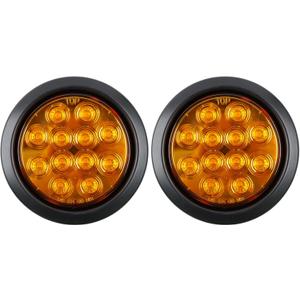 2Pcs 4 inchRed Round LED tail trailer light 12 LEDs IP67 Waterproof Stop Brake Turn Signal Reverse marker Tail Light Surface Mount, Light for boat trailer (4"Round Yellow 1)