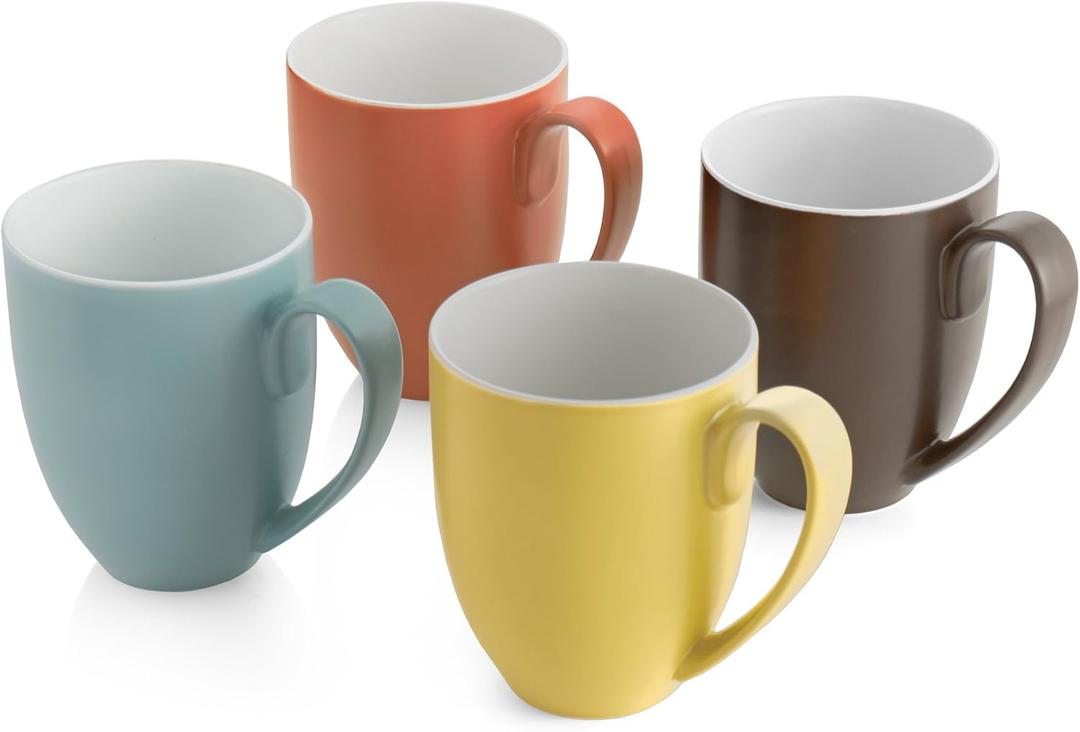 nambe POP Colors Coffee Mugs, Set of 4, 16oz, Coffee Mug Set, Hot Chocolate Ceramic Mugs, Large Mugs for Lattes, Mother's Day Gift, Assorted Colors-Ocean, Citron, Persimmon, Chocolate