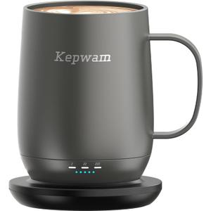 Kepwam Self Heating Coffee Mug T2, 16oz Smart Heated Coffee Mug, 150 Min Battery Life - Hot up to 149 Temperature Control Coffee Mug Warmer, Gifts for Dad Mom (No APP) (Graphite)