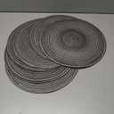 Braided Round Placemats Set of 6,Woven Washable Non-Slip Table Mats for Kitchen Dining, 14.5 Inch, Heat Resistant - Natural Fabric Indoor Outdoor Place Mats(Black Gray)