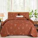 Drucon Burnt Orange King Set Queen Size Branch Bedspread Coverlet Set, Terracotta Botanical Floral Pattern Quilted Bedding Set 3 Piece Soft Microfiber Bed Cover for All Season (96''x90'')