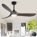 52 inch Outdoor Ceiling Fans with Lights,Smart Wood Ceiling Fan for Alexa,Google & APP Control,Indoor/Outdoor,3 Blades,3CCT Dimmable,Deep Brown Walnut,Downrod Mount for Patio Porch