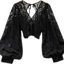 Womens Lace Blouse Long Sleeve Cute Thirt Lace Top Fairy Grunge Clothes Cottagecore Clothing Gothic Shirt (One Size, Black)